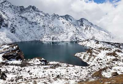 Snow covered hills and Gosaikunda Lake