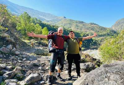 tourist enjoying Manaslu Circuit Trek