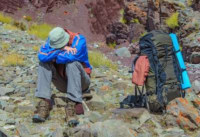 a person on rocky trails of Himalaya