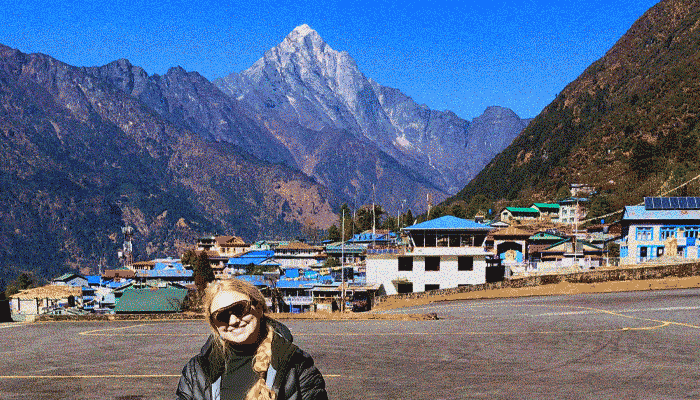 Lukla Airport runway with Himalayan backdrop during Everest Base Camp trek