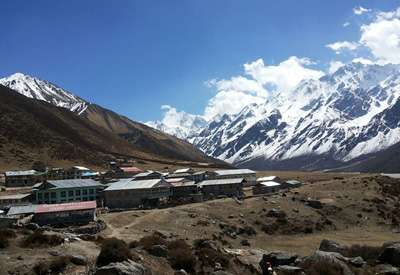 A view of Langtang village and Langtang Mountain