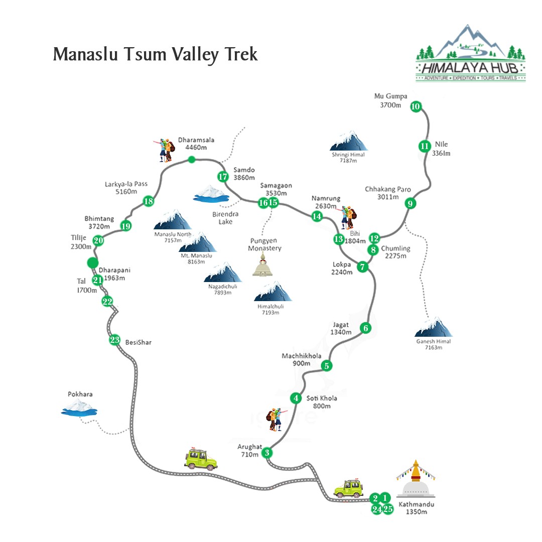 Manaslu Tsum Valley Trek map